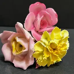 Set of 3 Ceramic Flowers ~7” x 3.5” x 3.5”