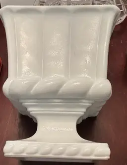 Vintage MCM Milk Glass Rectangle Urn/ Planter/Vase/Dish With Rope Design 6” Tall