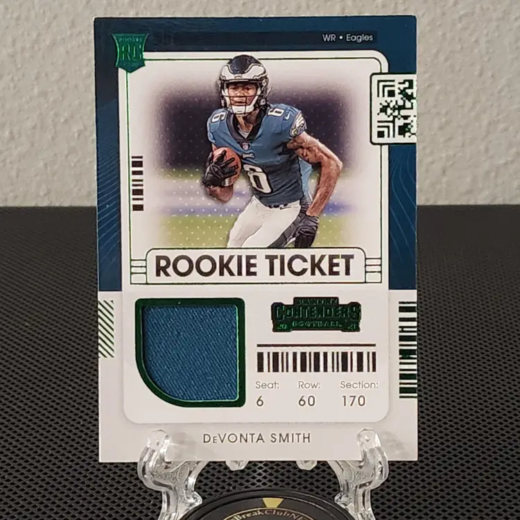 DeVonta Smith 2021 Panini Contenders Rookie Ticket Patch Green Color Match - Eagles