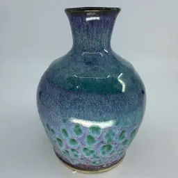 Blue Multicolored Glazed Pottery Vase 5.5”