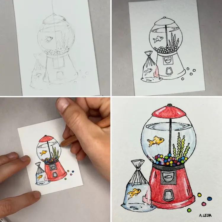 “25 Cent Sushi” Original Art Made By Me — Mini Painting Trading Card (Comes in Magnetic Case)