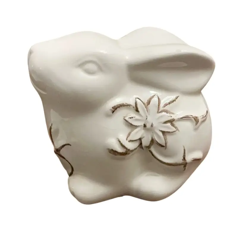 White Glazed Ceramic Floral Sitting Bunny 3β X 5β