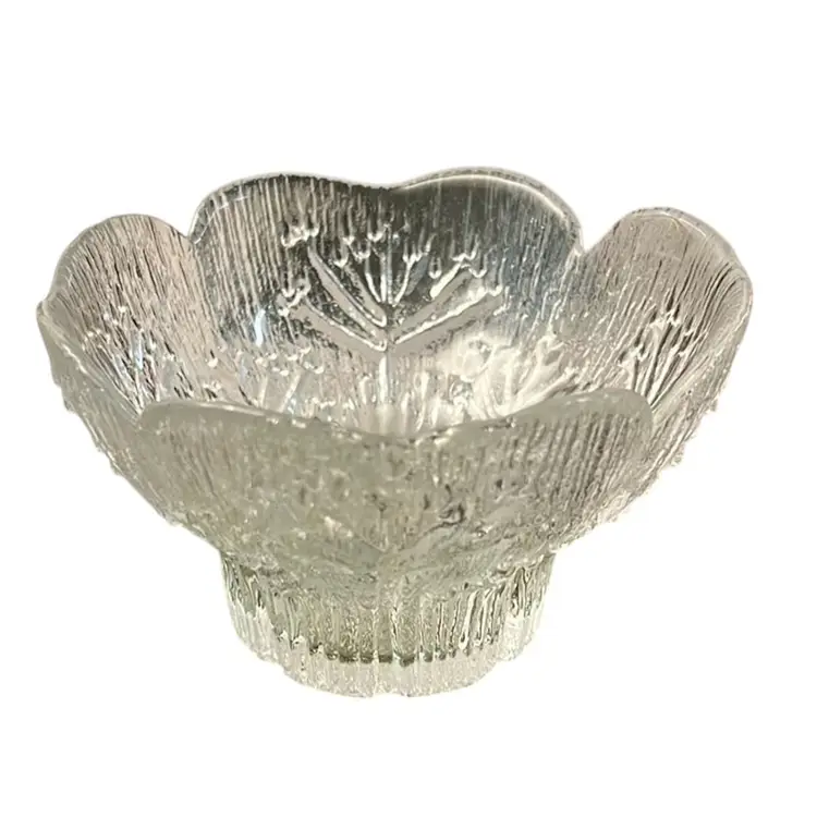 Vtg Lasisepat Finland Cow Parsley Clear Glass dessert bowl or candle holder 3”