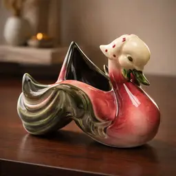 Vintage 1950's Hull Pottery Swan/Duck Planter w/ Polka Dot Head Scarf, 5.25" Tall