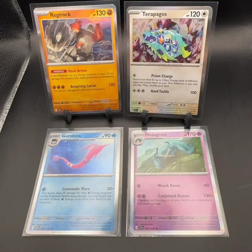 Pokémon Lot Regirock Holo, Terapagos Holo, Gorebyss Holo, Metagross Holo