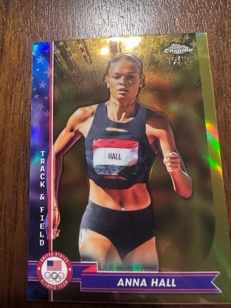 Anna Hall 2024 Topps Chrome Olympic Gold Refractor /50