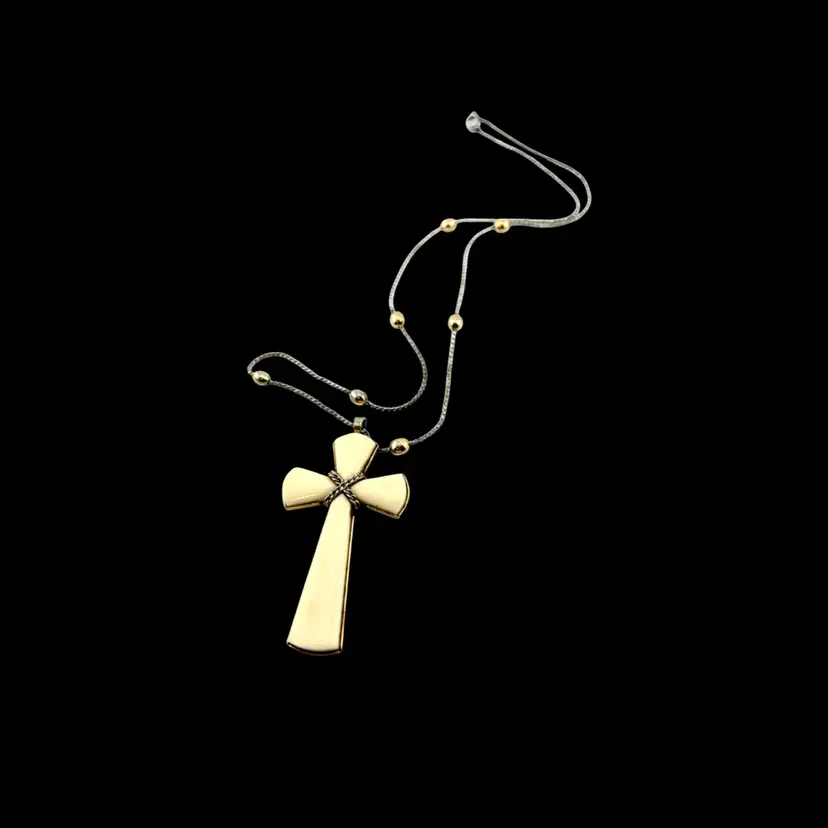 Vintage Avon Cream Juliet Lucite Cross on Two Tone Necklace
