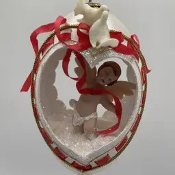 Vintage Holidays Handcrafted Large Egg Diorama Cherub Red Cupid Doves Ornament