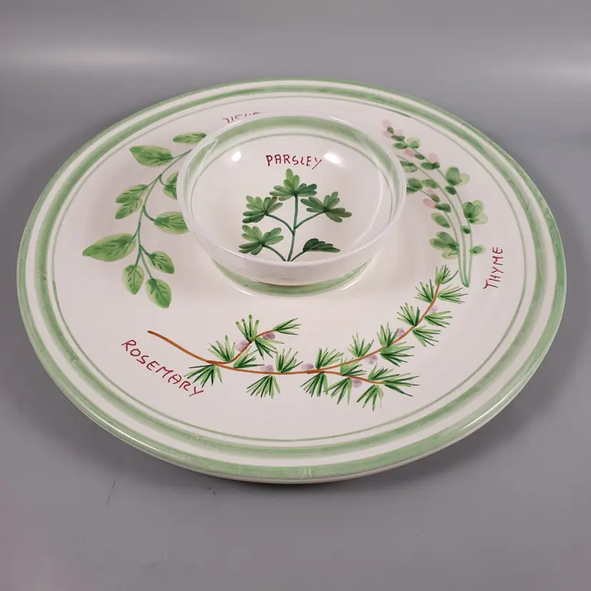 Handmade WILLIAMS SONOMA Italy Herbs Terracotta SERVING BOWL PLATTER SET