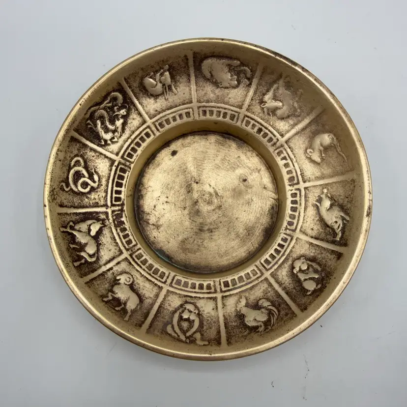 Brass Zodiac Signed Trinket Dish Made In Korea