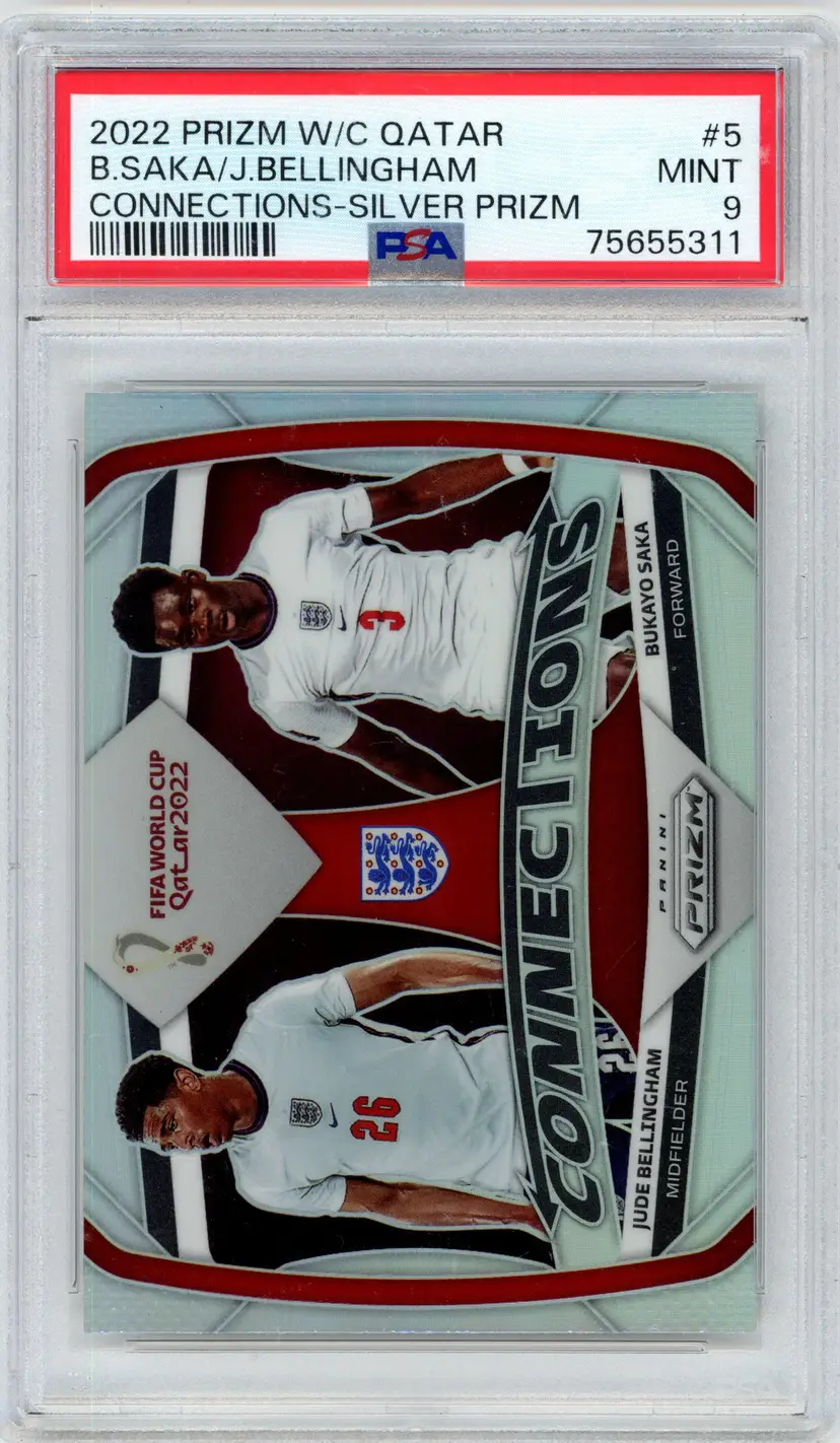 2022 Prizm W/C Qatar BUKAYO SAKA JUDE BELLINGHAM Connections Silver Prizm #5 ENGLAND PSA 9 MINT