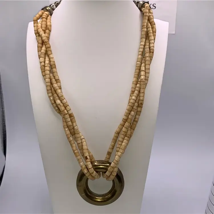 Bone Bead Necklace 4 Strand 18” Long