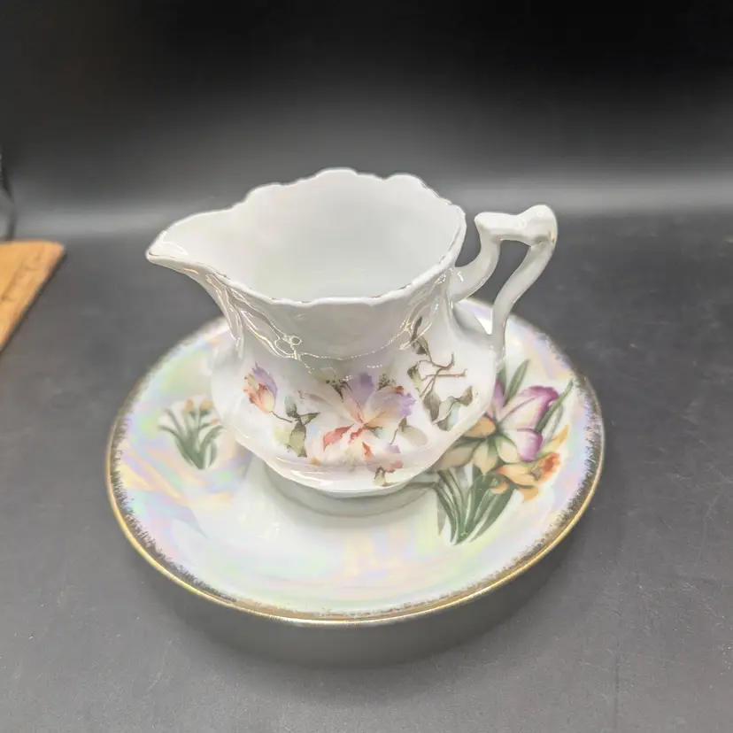 Vintage Creamer and Saucer in the March Daffodil Design Cream Lustreware