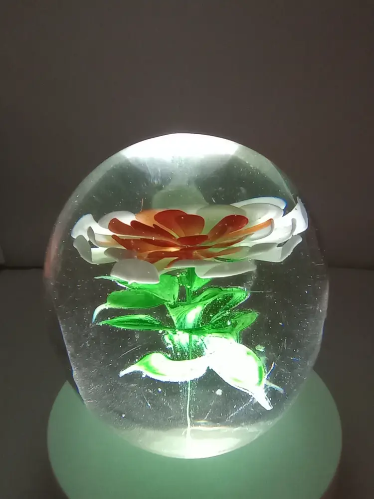 White and orange flower paperweight, large