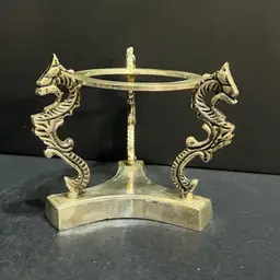 Brass Stand with Silver Overlay Dragon Legs for Paperweights Orbs, India ~3.5” x 3.75” x 4”