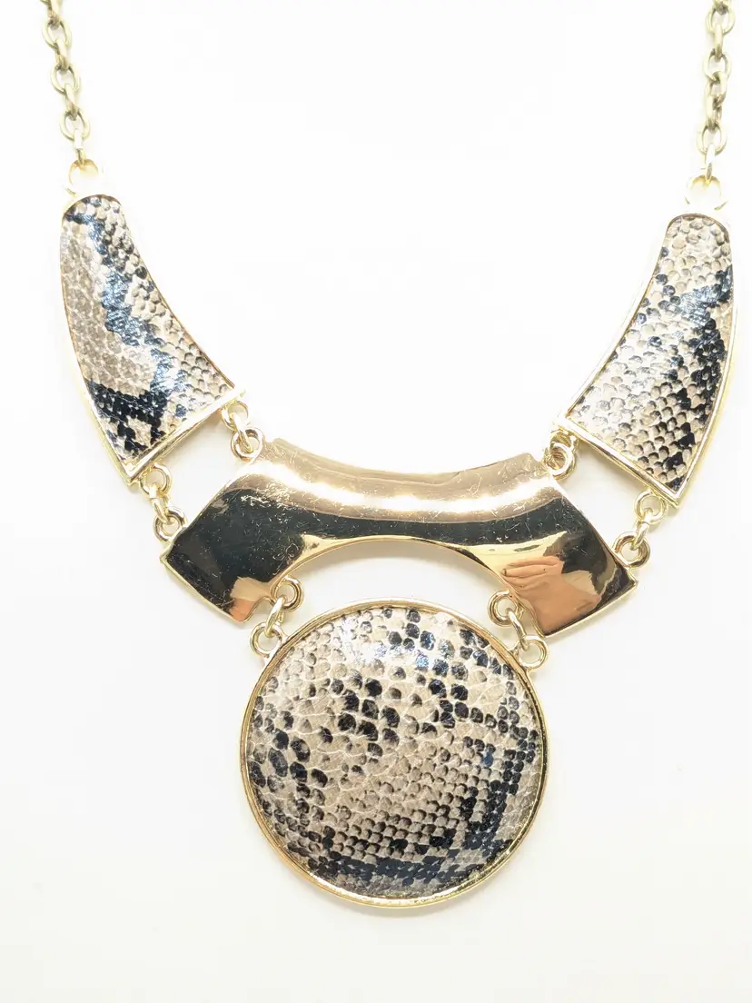 Vintage Mark by Avon Faux Snakeskin Statement Necklace Gold Tone