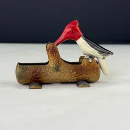 Vintage Woodpecker Toothpick Holder Metal