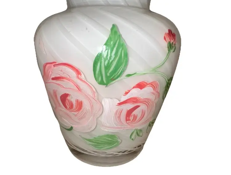 Vintage Fenton Blue Crest Ruffles Hand Painted Floral 6” Vase