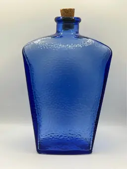 Cobalt Blue Dimpled pattern glass bottle with cork stopper Made in Canada