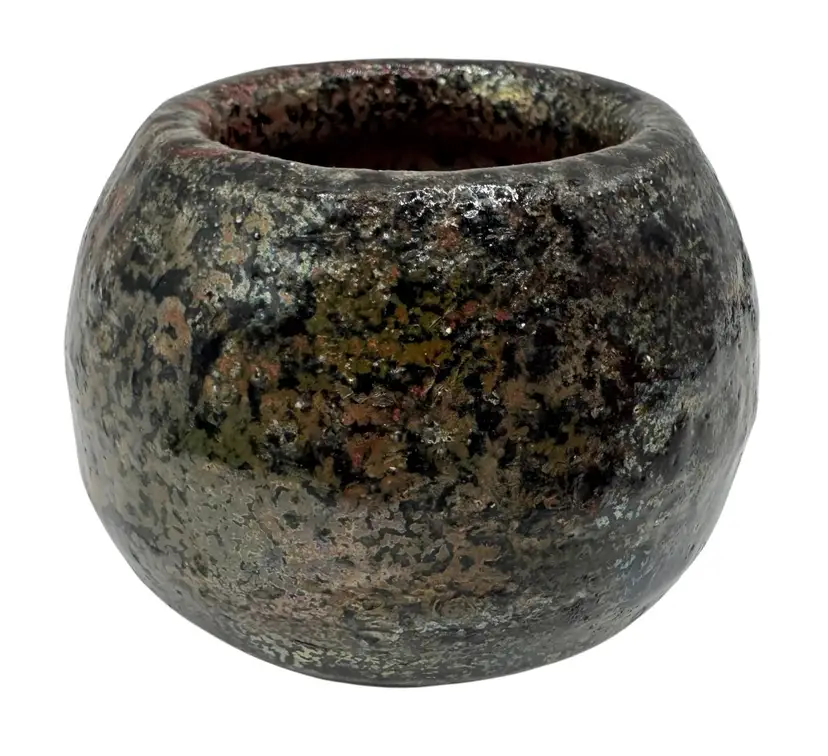 Signed Bern Studio Art Pottery Raku Pot Tea Light Brown 2.25”