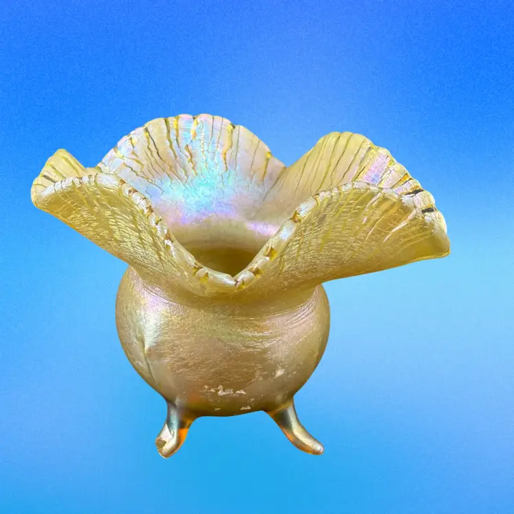 LCT Tiffany Favrile Gold Iridescent Glass Footed Vase AS IS