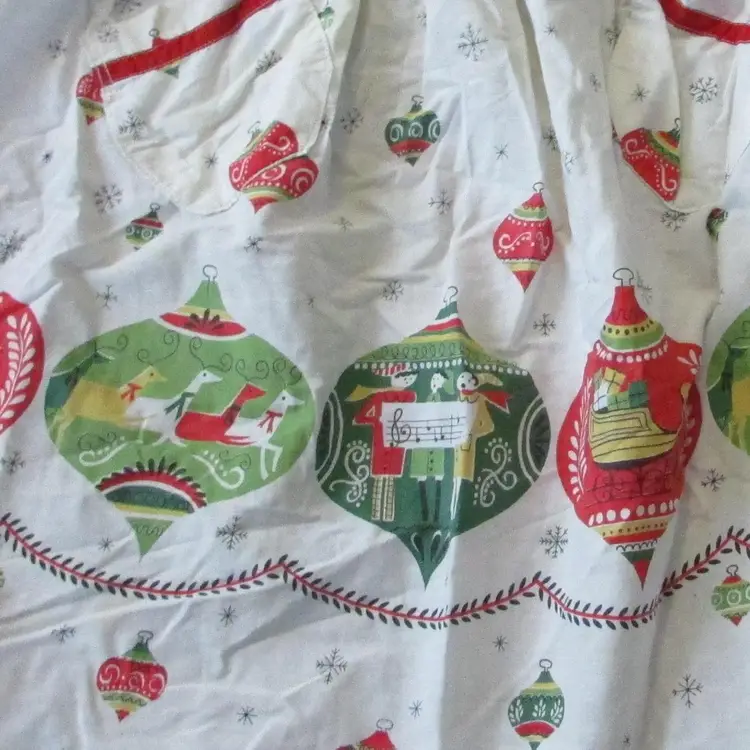 vintage Christmas apron ornaments waist tie around holiday baking *has some stains*