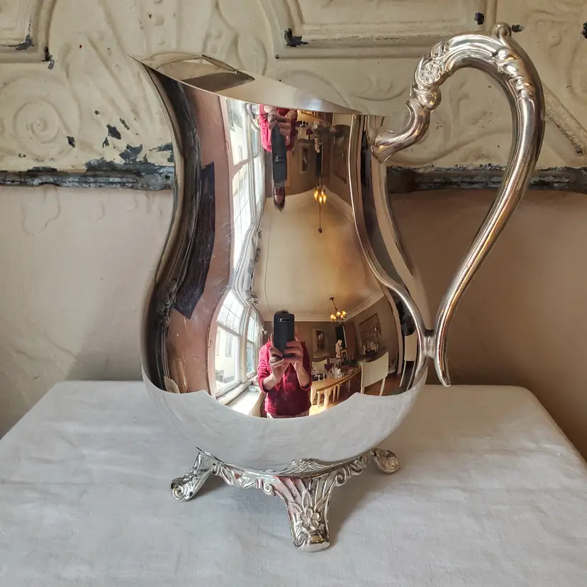 Footed Water Pitcher with Ice Guard Lip F. B. Rogers Silver Company