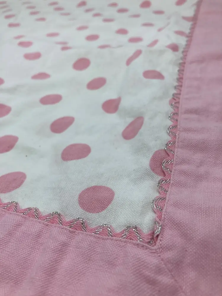 100% Cotton Pink Polka Dot with Ric-Rac Edge 33" x 35"