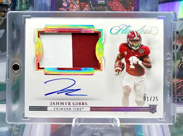 Jahmyr Gibbs 2023 Flawless Rookie 1/25 RPA AUTO Autograph ON CARD Jersey Alabama Crimson Tide Detroit Lions