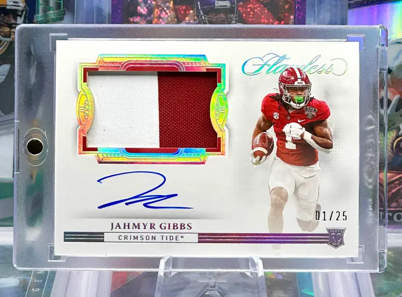 Jahmyr Gibbs 2023 Flawless Rookie 1/25 RPA AUTO Autograph ON CARD Jersey Alabama Crimson Tide Detroit Lions