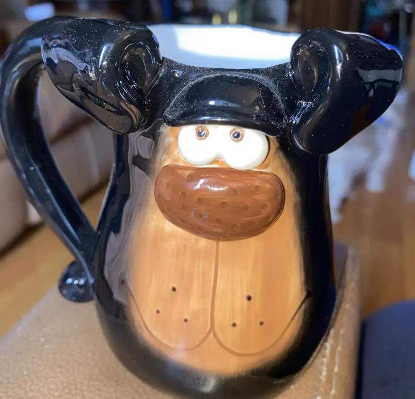 DOUGLAS RUSS BERRIE BLACK DOG 3-D COFFEE CUP MUG CARTOON FACE
