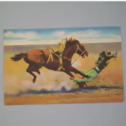Vintage Cowboy Falling From Horse Spills and Thrills Posted 1946 Linen Postcard Posted