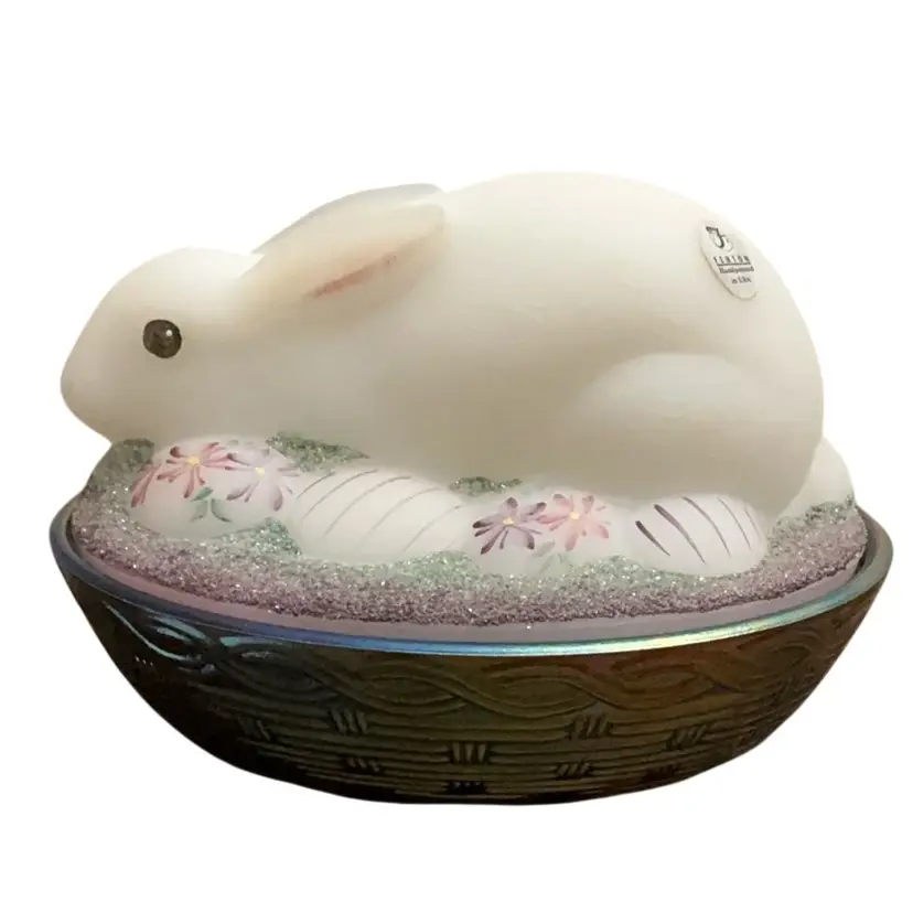 Fenton Covered Rabbit Dish HP By Cheryl Flaherty 5 1/2” X 7”