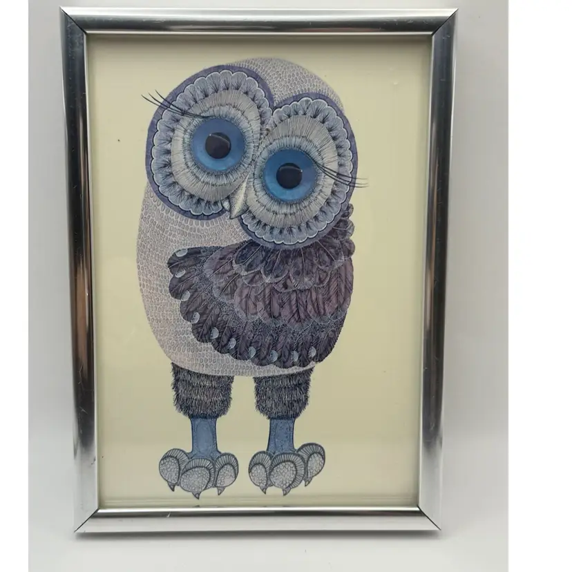 Vintage 70s Retro Framed Lithograph Glenn Heath Owl