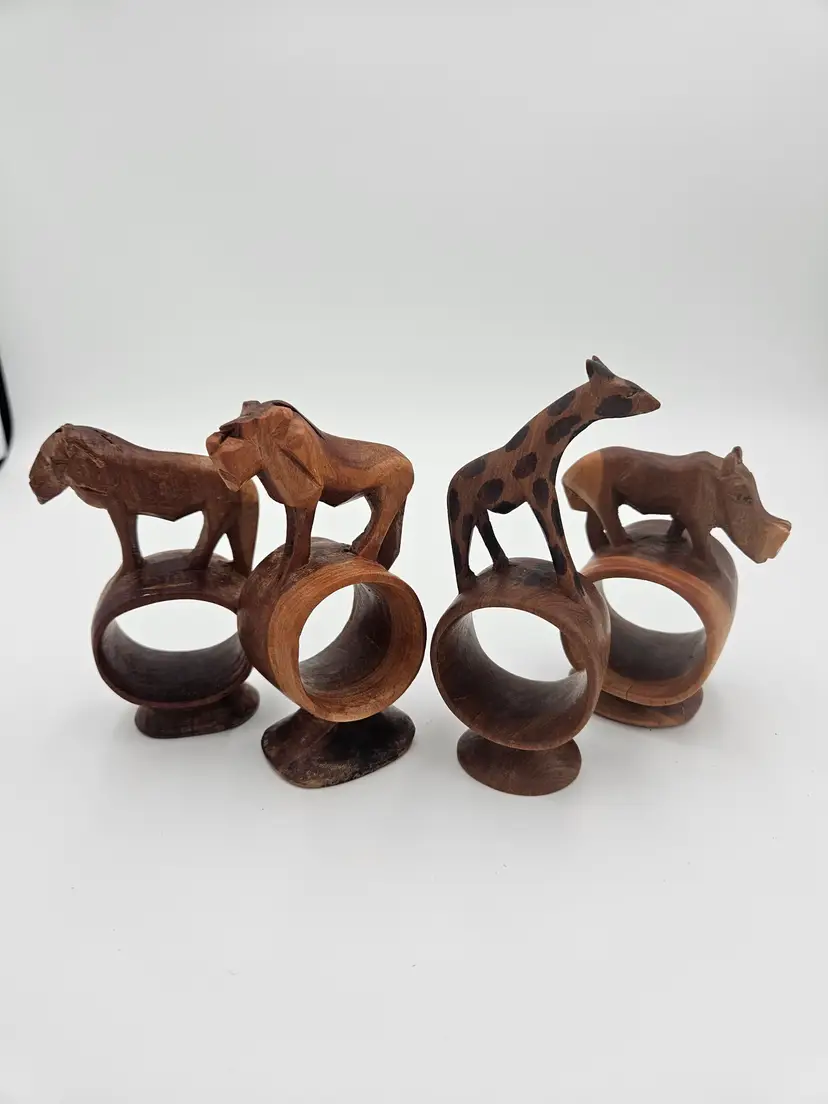 #C102 Wooden Safari Animal Napkin Rings Set of 4