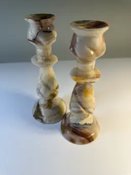 Vintage Pair Of Marble Candlesticks