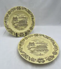 PAIR Royal China Bucks Country Dinner Plate Plates Butter Yellow 10 Inch