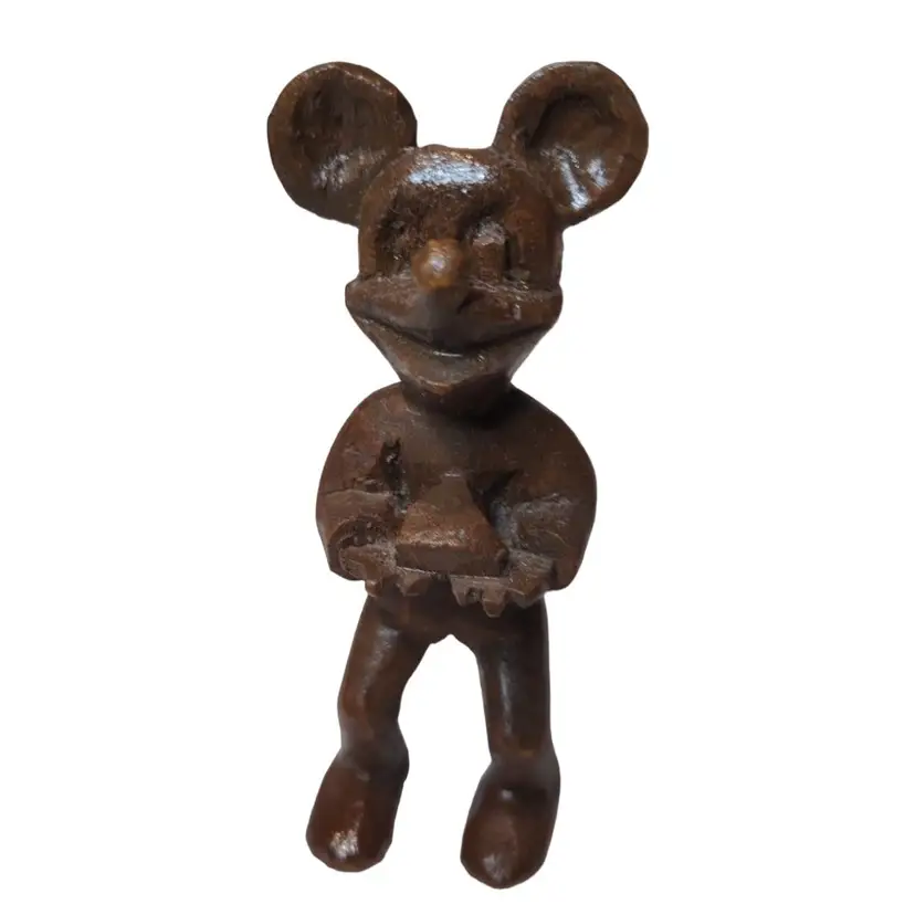 VTG Mickey Mouse Hand Carved Wood Figure