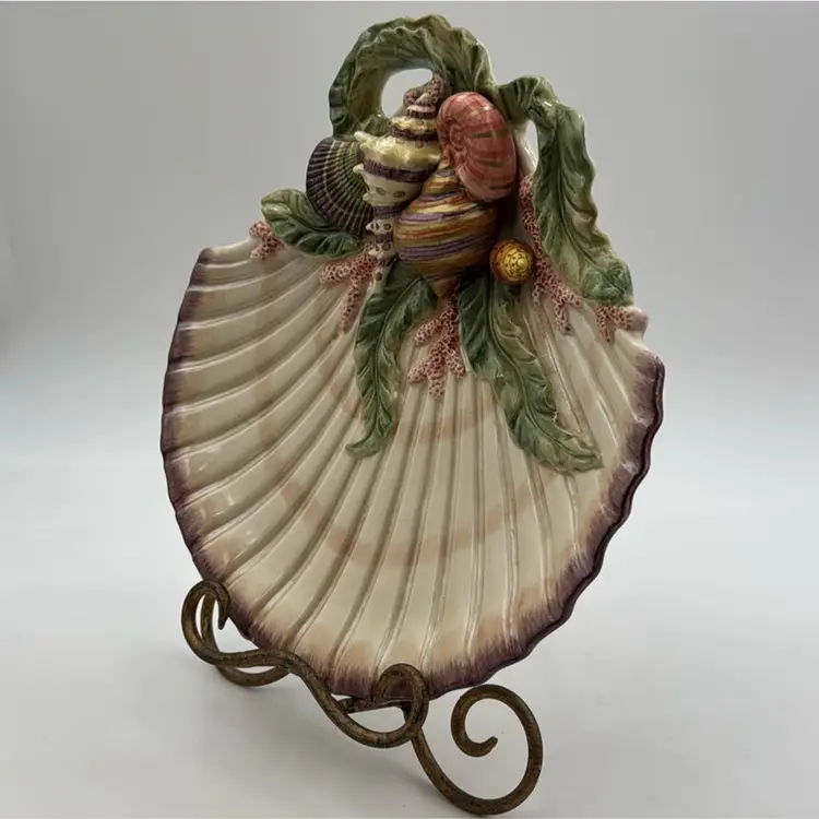 Fitz And Floyd Classics Hand Painted Nautilus Shell Oceans Canapé Plate