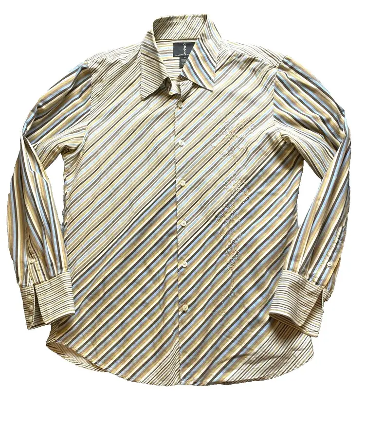 Carbon Shirt Adult Medium Wild Abstract Striped Button Up Embroidered Flower Men