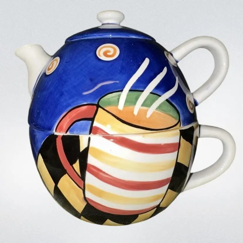 Jazz Cafe Stacking Single Serve Tea Pot and Tea Cup