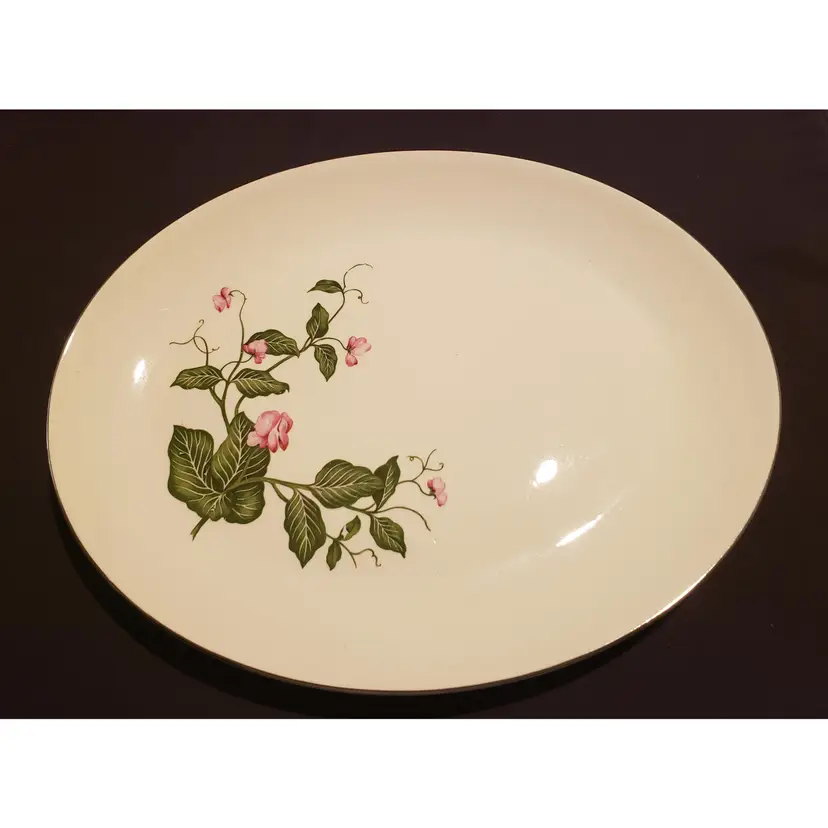 Large Vintage Oval Serving Platter Rhythm "Sweet Pea" by Homer Laughlin Pink Flowers