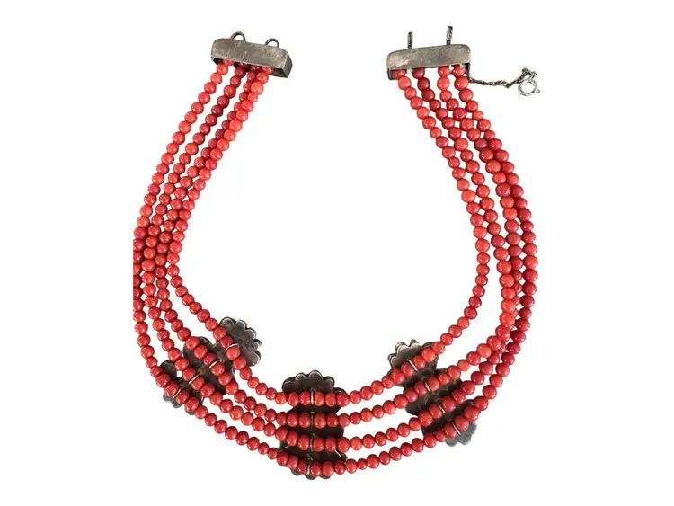 Sterling Silver turquoise & Coral Beaded Strand 15” Necklace 116g