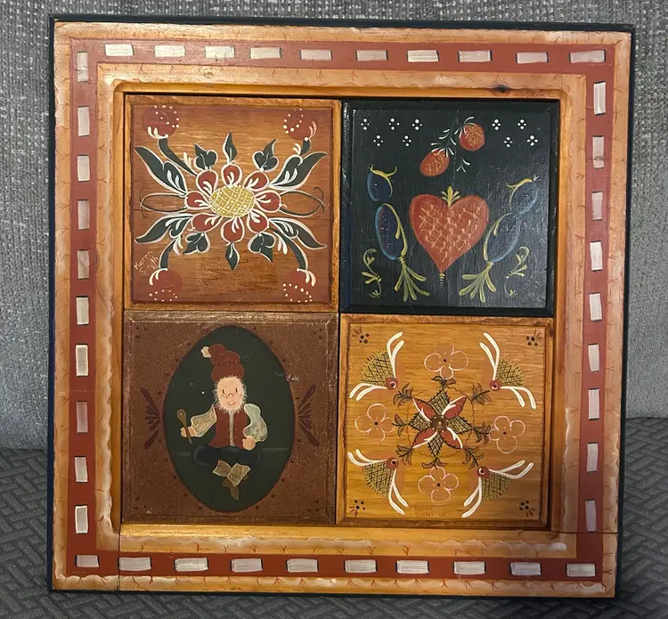 Rosemaling-styled Norwegian Folk Art Wall Piece