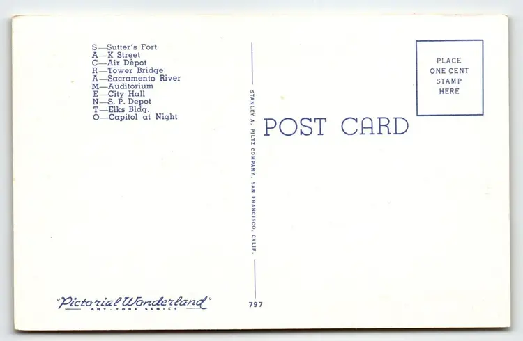 Greetings From Sacramento California Large Big Letter Linen Postcard Curt Teich