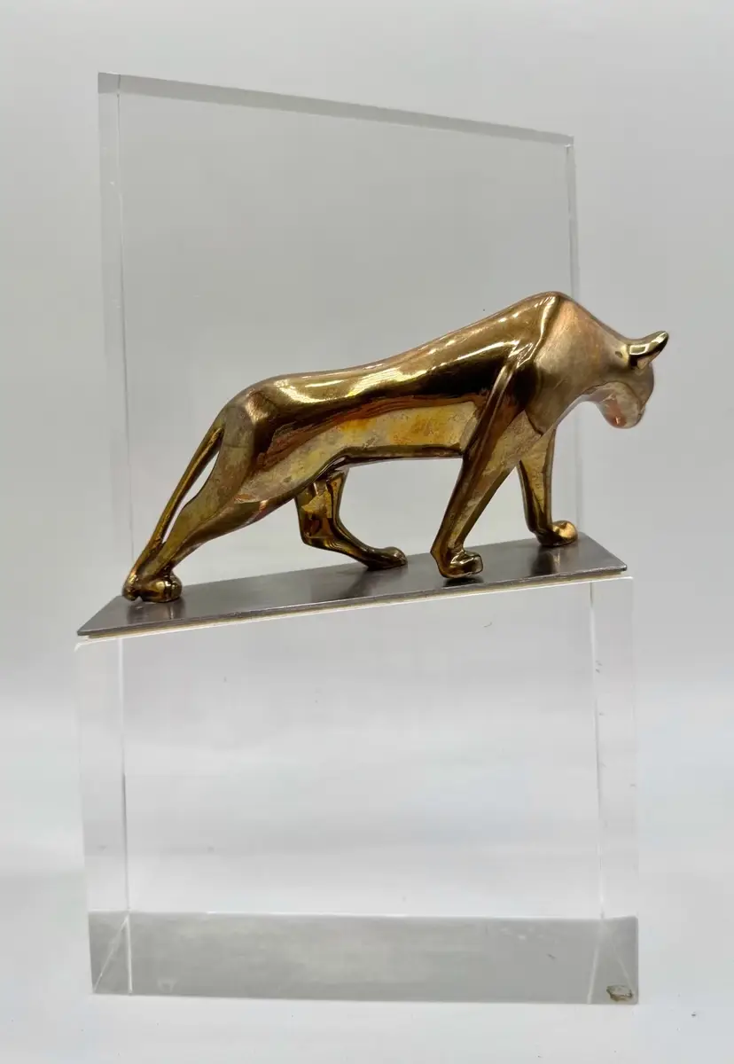 Signed Loet Vanderveen Bronze on Lucite Base Panther Sculpture Limited 158/500