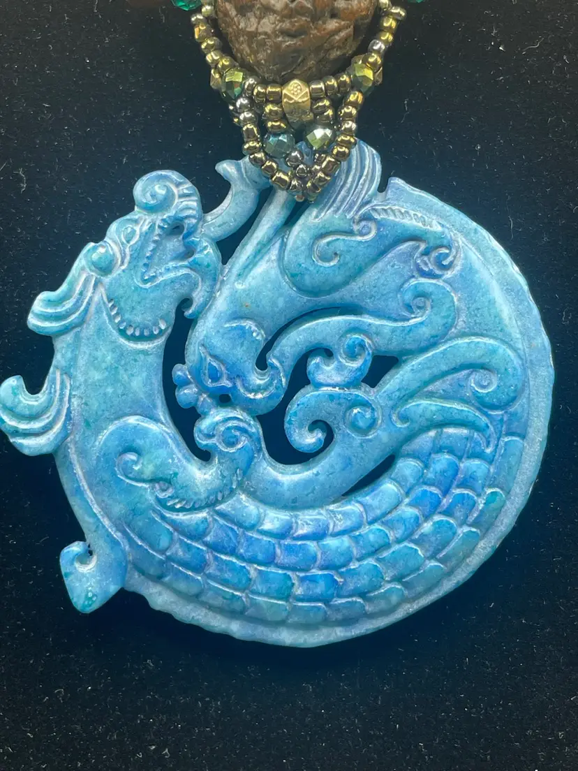 Vintage Hand Carved Dragon Beaded Necklace
