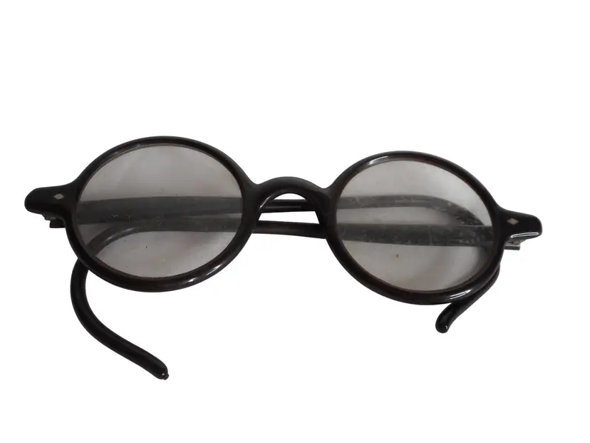 Vintage Mid Century Modernist Round Art Deco Eyeglasses Glasses with Case #1