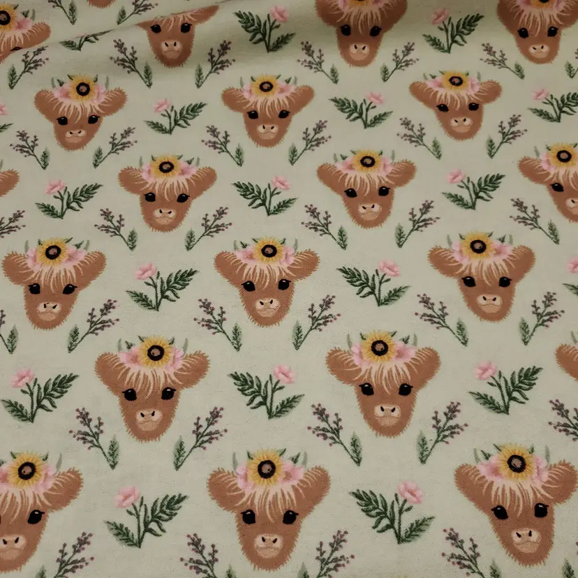 Sweet Farm Baby Highland Cow Flannel Fabric Remnant - 100% Cotton - Choose Size - Soft Craft & Quilting Fabric