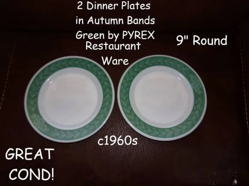 Vintage Autumn Bands Green Restaurant Ware Pyrex Dinner Plates